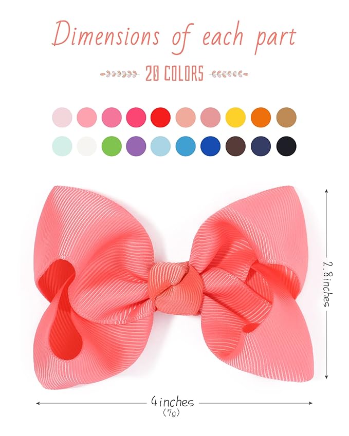 Choicbaby 40 Pieces Hair Bows for Girls 4 Inch Grosgrain Ribbon Toddler Hair Accessories with Fully Lined Clips for Toddlers Baby Girls Kids Teens