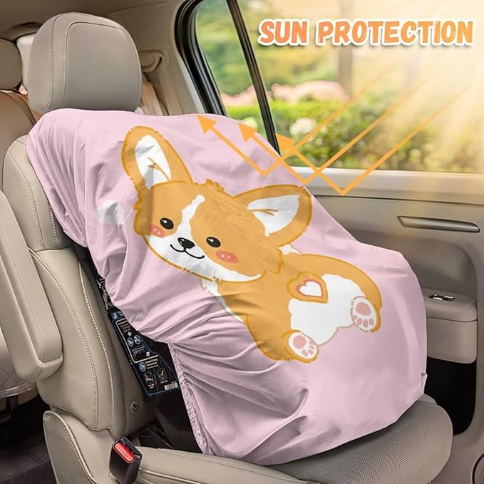 Dog Print Car Seat Cover Baby Car Seat Sun Shade Cover with Elastic Band, Elastic Style, Keep Baby Cool and Child Safety for Travel