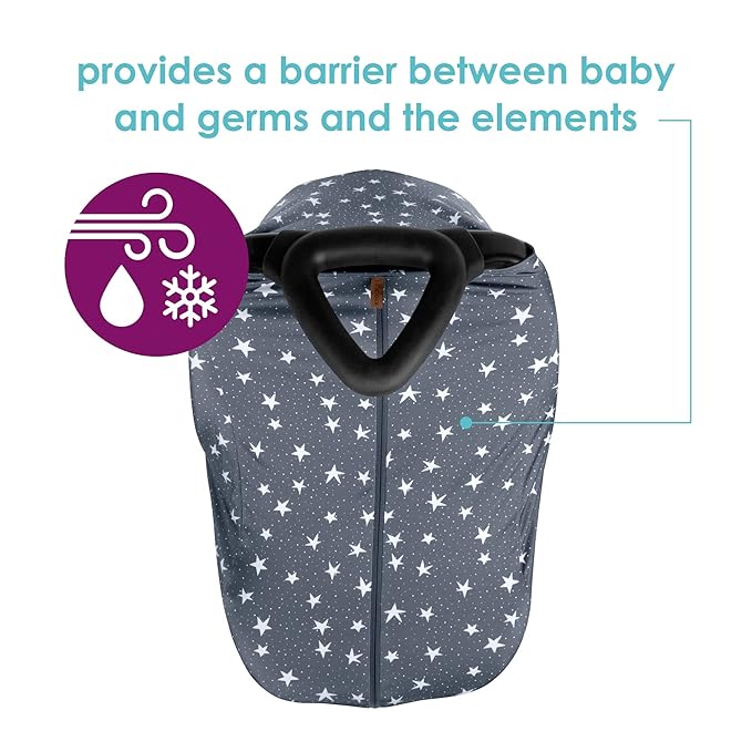JJ Cole DreamGuard Packable Car Seat Canopy - Breathable and Adjustable Infant Car Seat Cover - Stars