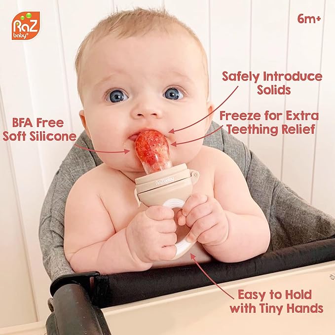 RaZbaby RaZberry Teether Red + Feeder 2-Pack Bundle - Soothe Sore Gums and Provide Teething Relief with Easy-to-Hold, BPA Free Teether Toy Bundle