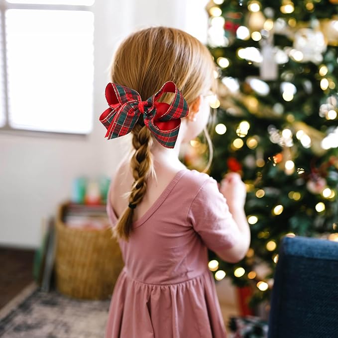 Oaoleer 2PCS Christmas Hair Bows for Girls, Red Plaid Bows Hair Alligator Clips Hair Barrettes for Baby Girls Infants Toddlers Kids Teens Children