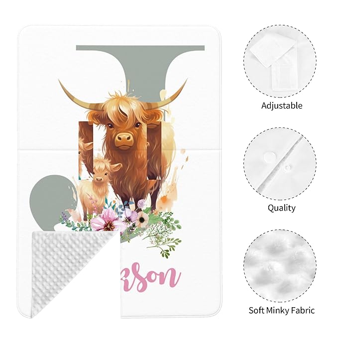 Personalized Highland Cow Carseat Cover for Baby Custom Name Car Seat Canopy for Newborn Baby Boys Girls 2 in 1 Mom Nursing Breastfeeding Covers Minky Baby Carrier Stroller Covers