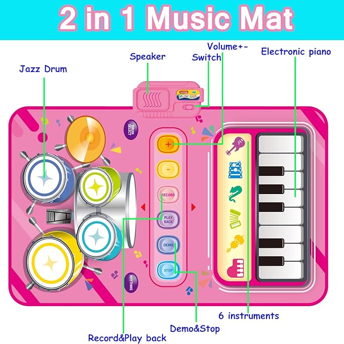 Toys for 1 Year Old Girl Gift,2 in 1 Piano Mat Montessori Toys for 1 2 Year Old Girl,Educational Musical Toy First Birthday Gifts for 1 2 3 Year Olds Girls,Christmas Stocking Stuffers for Toddler