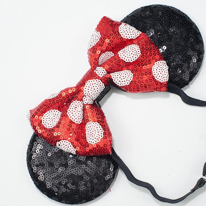 JIAHANG Adjustable Mouse Ears Sequin Bow Headband with Polka Dot, Party Festival Fashion Hair Band for Baby Girls Toddler, Kids Party Supplies