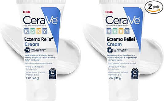 CeraVe Baby Eczema Relief Cream,1% Colloidal Oatmeal Cream with Vitamin E & Ceramides,Soothes & Calms Itchy Skin,Developed with Pediatric Dermatologist,Fragrance Free,5oz,(Pack of 2)