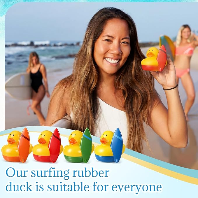 Sotiff 48 Pcs Summer Beach Surfing Rubber Ducks Bulk, Mini Rubber Duckies Bath Toys Float Bathtub Ducky 2" for Summer Holiday Party Favors Birthday Gifts