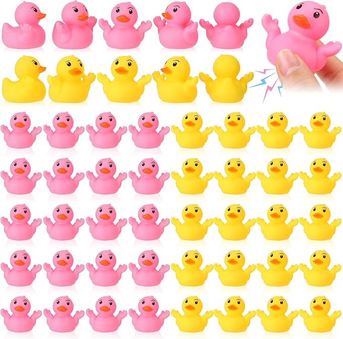 50 Pcs Rubber Ducks for Jeeps Shrugging Mini Ducks in Bulk Small Funny Rubber Duck Float Squeaky Toys for Baby Shower Birthday Gifts Party Favors