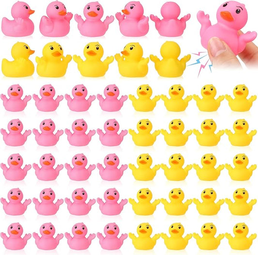 50 Pcs Rubber Ducks for Jeeps Shrugging Mini Ducks in Bulk Small Funny Rubber Duck Float Squeaky Toys for Baby Shower Birthday Gifts Party Favors