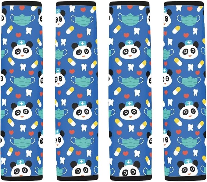 Panda Car Seat Strap Pads Blue Shoulder Strap 4 Pieces Seat Belt Cushion Universal Seatbelt Covers for Adult Women Breathable Soft Seat Strap Pads Vehicle Accessories Decor