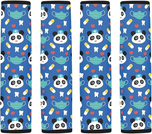 Panda Car Seat Strap Pads Blue Shoulder Strap 4 Pieces Seat Belt Cushion Universal Seatbelt Covers for Adult Women Breathable Soft Seat Strap Pads Vehicle Accessories Decor
