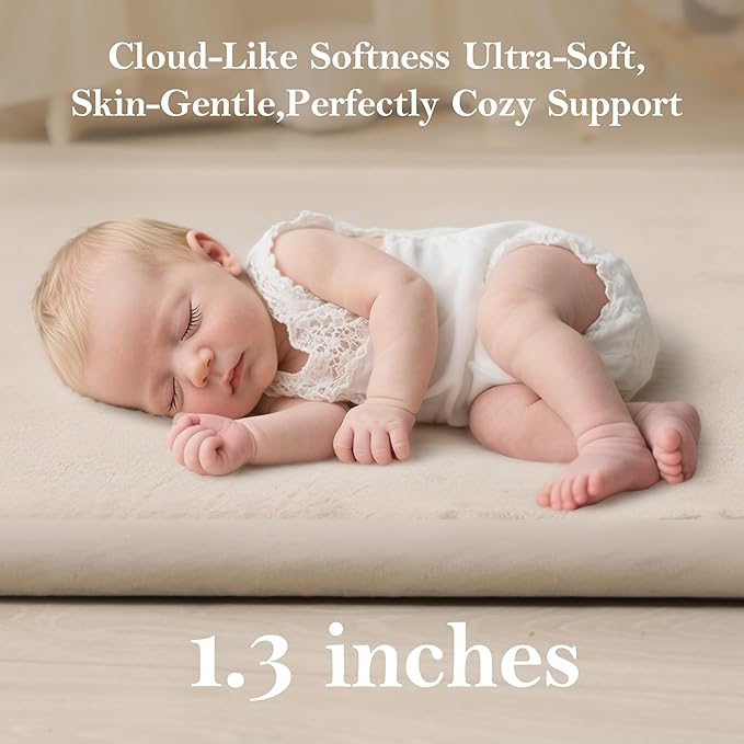 Baby Play Mat for Floor, 1.3"Thick Extra Large Cushioning Memory Foam Playpen Mat, Soft Coral Velvet Baby Crawling Mat with Non-Slip Backing for Toddlers,Infants,Kids,Yoga Mat (Khaki 79"×118"×1.3")