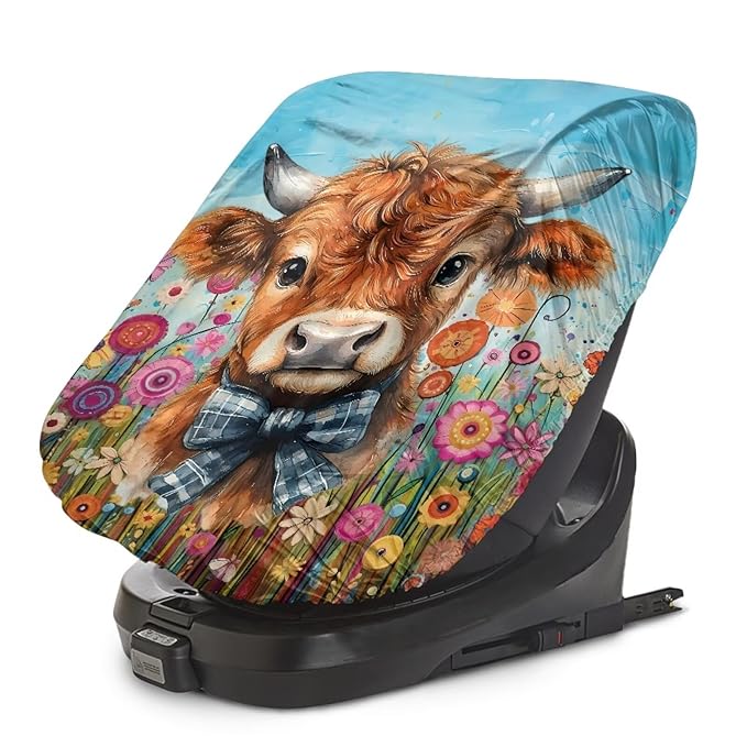 XYZCANDO Highland Cow Toddler Car Seat Cover Fashion Car Seat Sun Protection Easy to Install Car Seat Covers for Babies Girl Dustproof Baby Car Seat Shade Cover Car Decor Gift for Wife