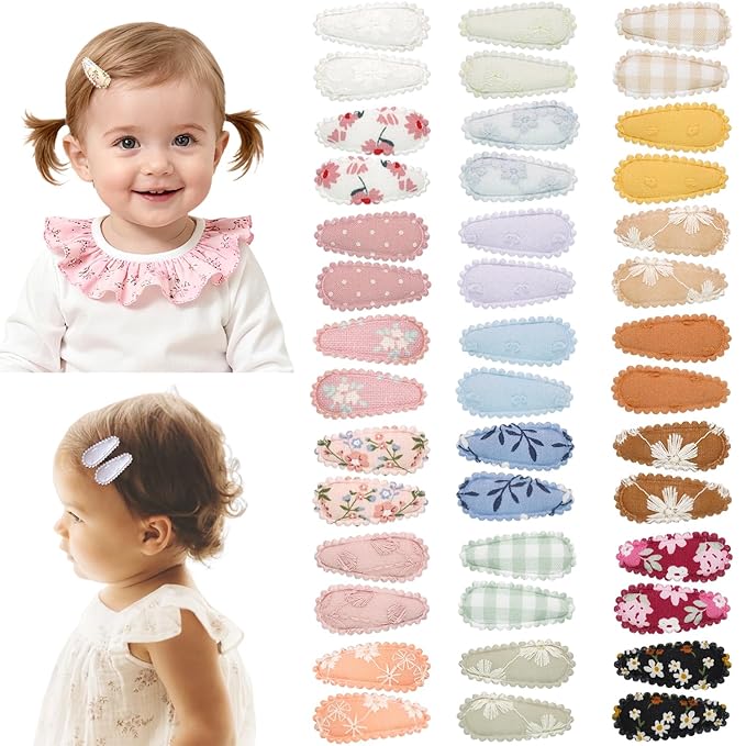 CÉLLOT 42Pcs Baby Hair Clips, Infant Girl Hair Accessories, 1.5" Mini Hair Clips, Printed Anti-Slip Snap Barrettes, Waterdrop Design Hairpins, Toddler Girl Hair Accessories（B）