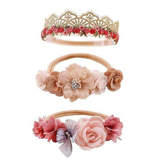 Flower Headband for Baby Girl Elastic Baby Floral Headbands Crown Hairbands Hair Accessories for Kids (088#, stretchy size)