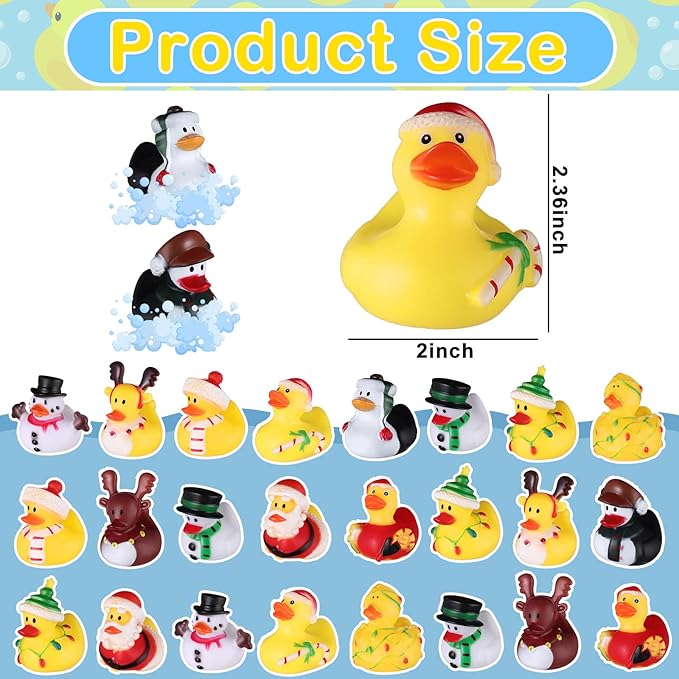 Sratte 24 Christmas Rubber Duck Bulk, Mini Santa Rubber Duck Bath Toys Assorted Xmas Party Decorations for Christmas Party Favors Stocking Stuffers Gifts for Coworkers Class (Lovely Style)