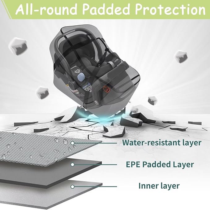 Infant Car Seat Travel Bag - Fits Infant Car Seats with Anti-Rebound Bar Base, Car Seat Airplane Bag for Chicco/Graco/Nuna/Cosco/Britax/Uppababy Baby Car Seat, Water Dirt Tear Resistant, Grey Upgrade