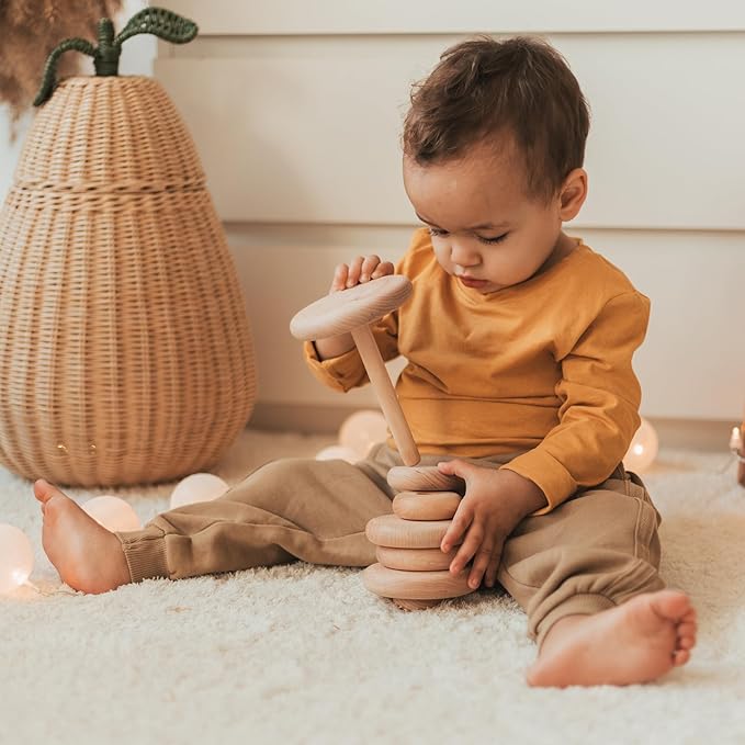 BUSY PUZZLE Ring Wooden Stacking Toy Montessori Wooden Pyramid Gifts for Toddlers Natural Baby Toy Pyramid Handcrafted Toy for 1 Year Old