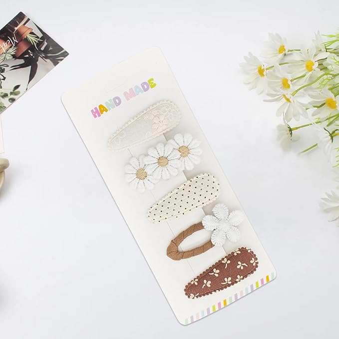 5 Pcs Baby Hair Clips Set - 4 Soft Snap Barrettes + 1 Duckbill Clip for Girls & Toddlers, Minimalist Non-Slip Hair Accessories (5 Styles Toddler Hair Clips)