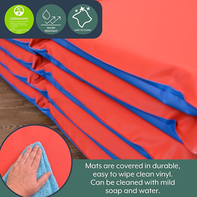Children's Factory Nap Mats, 2 inch Thick Toddler Sleeping Mats for Preschools and Daycares, Comfortable and Soft 4 Section Folding Nap Pad