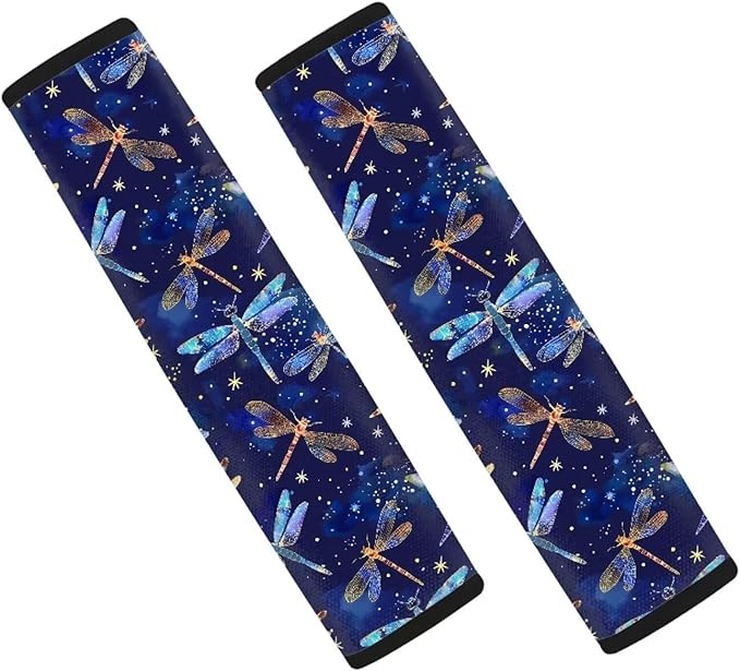 Biyejit Galaxy Dragonfly Universal Car Seat Belt Pads Cover, Safety Seat Belt Comfortable Shoulder Pads for Adults and Children 2 Packs