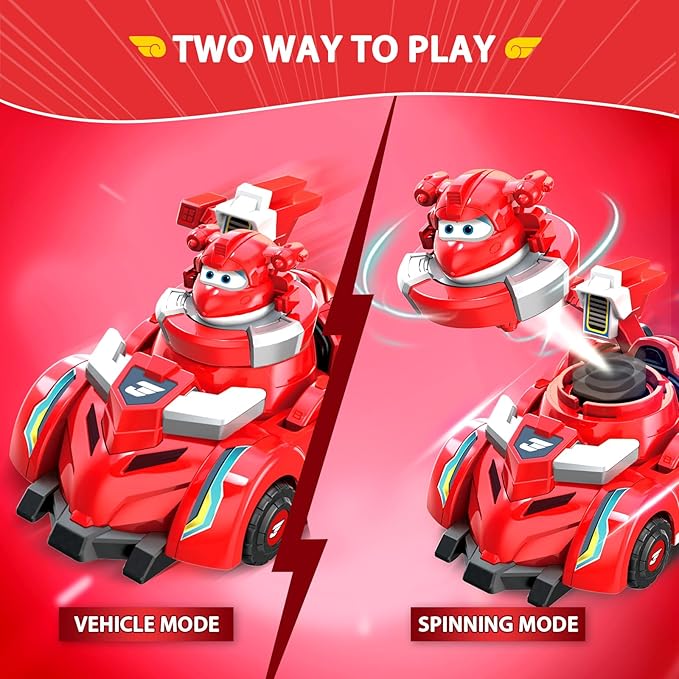 Super Wings Jett Spinning Battling Tops & Cars Toys, Red Car Toys for Toddlers 1-3, Little People Race Toy Cars for 5 Year Old Boys, Best Gifts for Kids Boys Girls