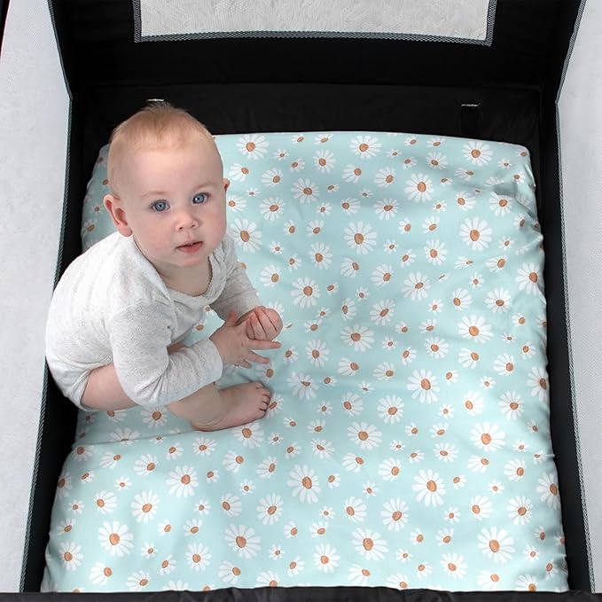 The Peanutshell 3-Pack Fitted Playard Sheets - Soft & Breathable Baby Girl Mini Crib Sheets, Pack N Play Mattress, Fits Standard Playard Pack Play Mattresses - Daisy Dreams