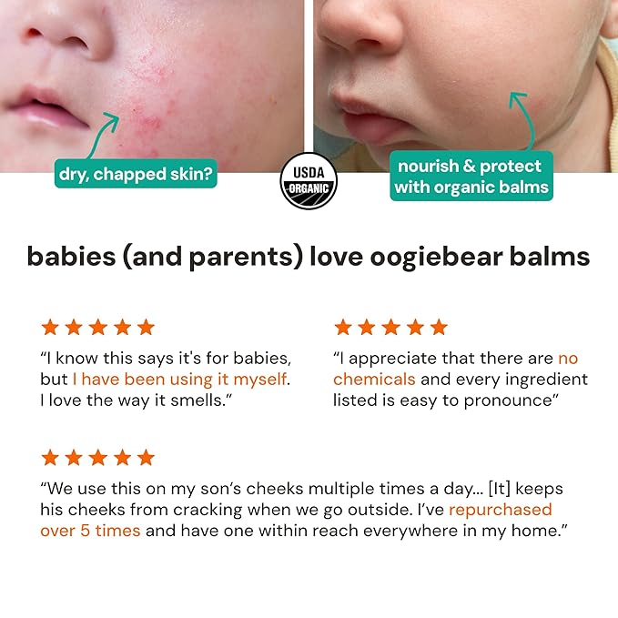 oogiebear Nose to Toe Baby Body Balm, USDA Organic Gentle Moisturizer with Olive Oil & Coconut Oil, for Babies 3 Months & Older, 0.5 Oz Balm