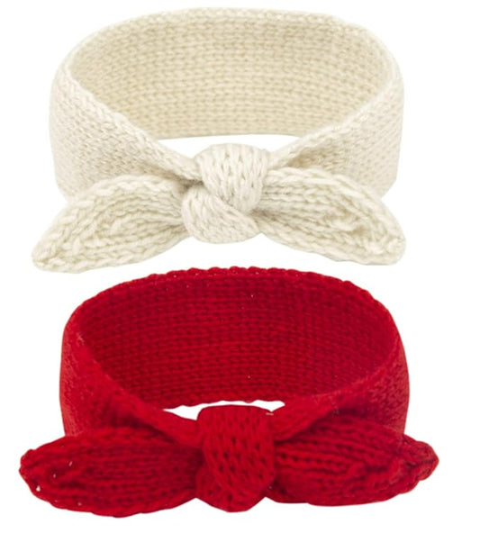 IZUS Turban Headband Baby Girl - Warm Rabbit Knot Hair Band, Knit Head Wrap for Newborn, Toddler and Children (Red + Beige)