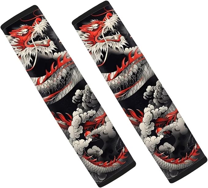 AFPANQZ 2 Pack Seat Belt Pads Cover Cool Dragon Print Safety Seatbelt Shoulder Strap Covers Cushion Harness Pads for Car Bags Soft Comfortable Universal Fit for Truck Vans Sedans SUVs