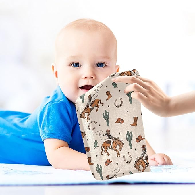 Western Cowboy Cactus Baby Washcloths Newborn Muslin Burp Cloths 3 Pack Soft Cotton Baby Face Bath Towel Drool Bibs for Infants, Girls and Boys 11.8 x 11.8 Inch
