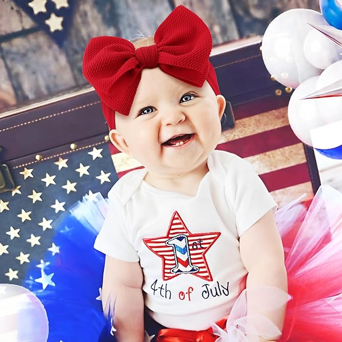 Patriotic 4th of July Hair Accessories for Baby Girls: Toddler Headband with American Flag Bow, White Stars in Red, White, and Blue