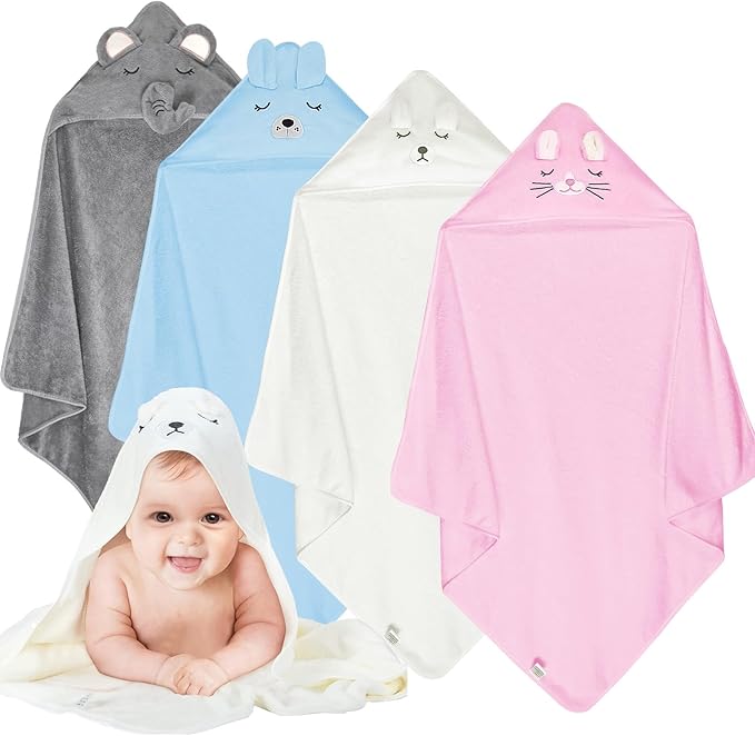 Toddler Bath Towels, Soft Hooded Baby Towels with Hood, Baby Towel Set, UltraAbsorbent Hooded Baby Towel 4pack