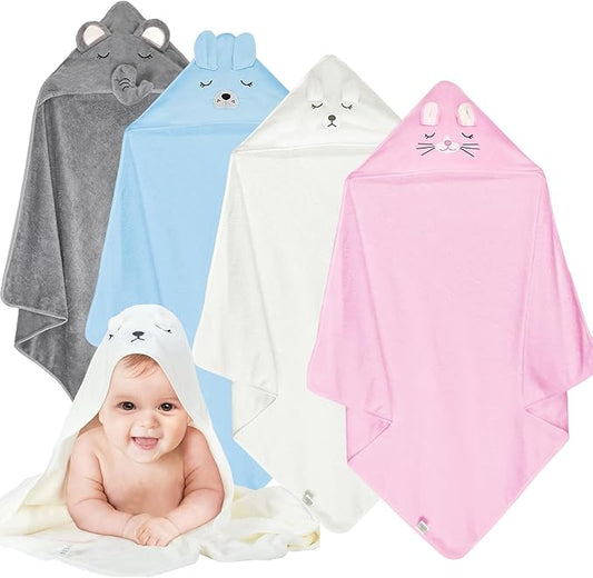 Toddler Bath Towels, Soft Hooded Baby Towels with Hood, Baby Towel Set, UltraAbsorbent Hooded Baby Towel 4pack