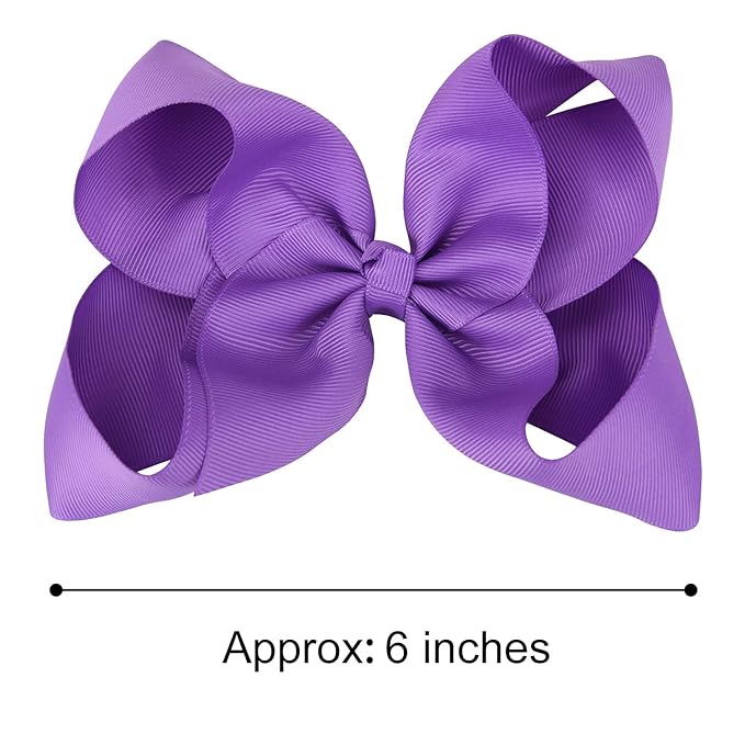 DEEKA 2 PCS 6" Big Hand-made Grosgrain Ribbon Solid Color Hair Bows Alligator Clips Hair Accessories for Little Teen Toddler Girls Kids Set of 2 -Purple