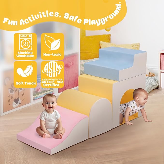 CAMELUS Large Climbing Toys for 1 Year Old, 4-Piece Toddler Climbing Toys Indoor, Soft Play Set Baby Foam Climbing Blocks for Toddlers, Climb Crawl Activity Play Set, Birthday