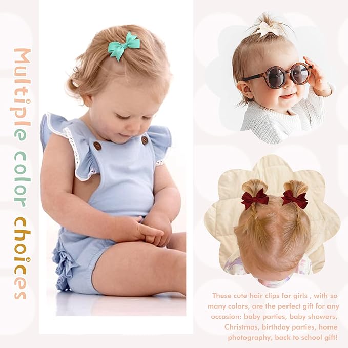 48PCS OAOLEER Fully Lined Hair Clips and Bows for Baby Girls, Infants & Toddlers - Tiny Alligator Clips in 24 Color Pairs (Style D-48pcs)