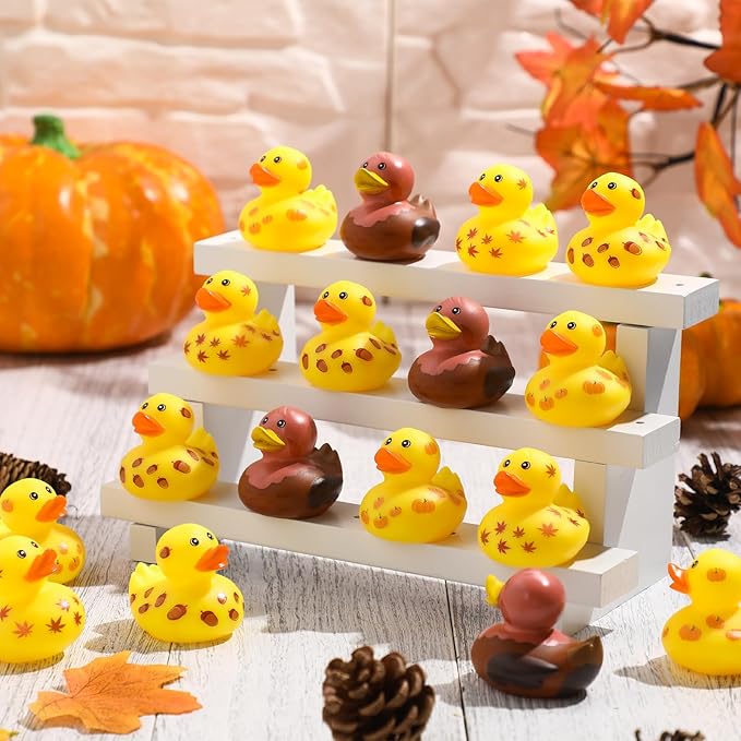 Jerify Thanksgiving Rubber Ducks 2 Inch Fall Rubber Duck with Turkey Leaf Pumpkin Nut Patterns Small Ducks Bathtub Bathing for Holiday Autumn Table Centerpiece Party Supplies, 4 Styles(48 Pcs)