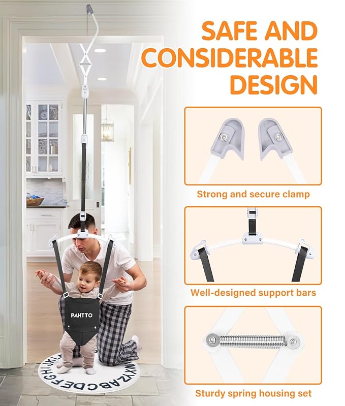 PAHTTO Baby Door Jumper with Soft Rug, Durable Toddler Bouncer with Adjustable Height-Funny Baby Walking Harness, Protable Baby Doorway Jumper for Indoor/Outdoor