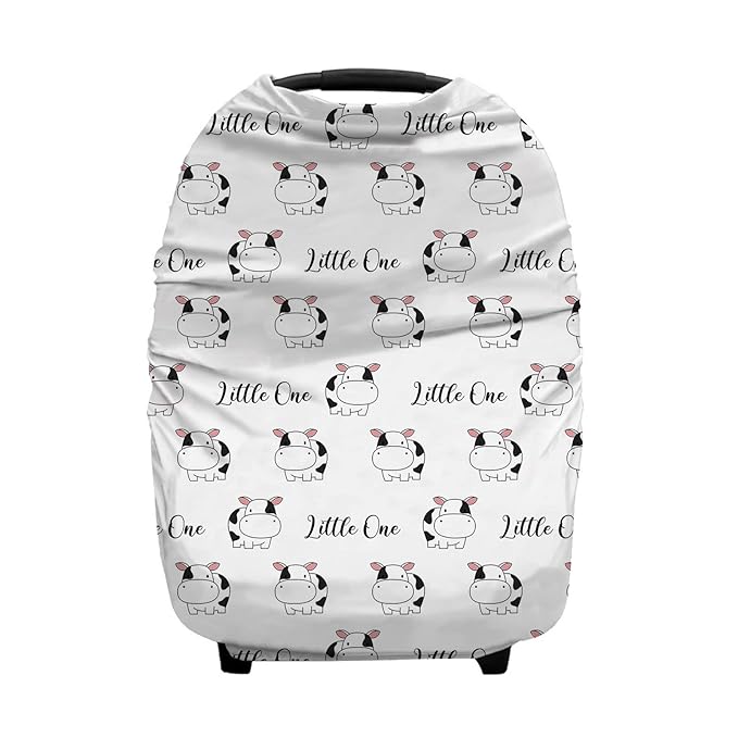 Personalized Cute Cow Baby Car Seat Covers with Name, Custom Nursing Cover Breastfeeding for Babies, Carseat Canopy for Boys and Girls, Infant Stroller Cover, Breathable Carseat Cover
