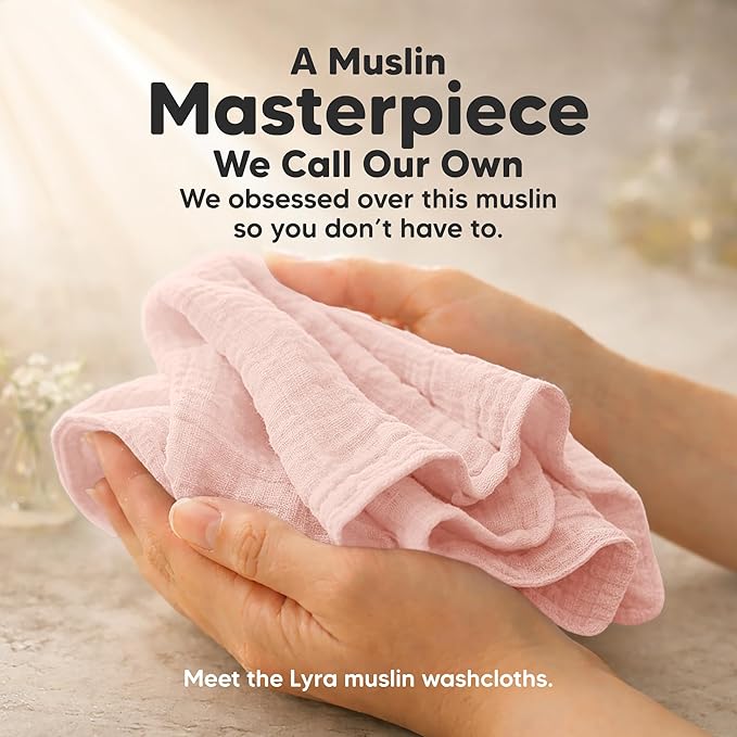 5-Pack Muslin Baby Washcloths for Newborn – 12x12 Soft Absorbent Organic Cotton Muslin Wash Cloths for Babies Girl, Boy, Infant, Toddlers, Kids Face Towel, Bath Essentials, Baby Burp Rags (Cameo)