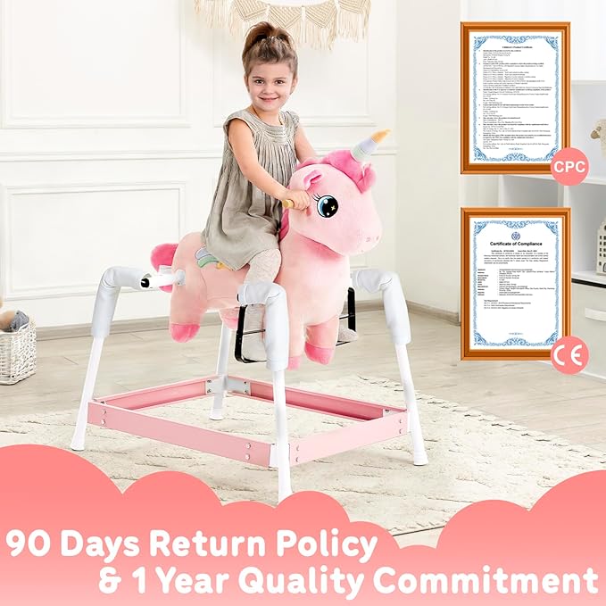 FUNLIO Unicorn Spring Rocking Horse for Kids 3-6, Rainbow Fairy Ride on Horse with Covered Spring & Sturdy Frame, Neighing & Galloping Sound for Pretend Play, Horse Toys Gift, CPC & CE Certified-Pink