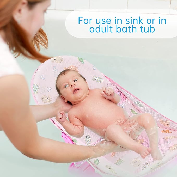 Foldable Baby Bather - Baby Bath Support with 3 Adjustable Positions for Newborns to 12 Months (Pink-01)