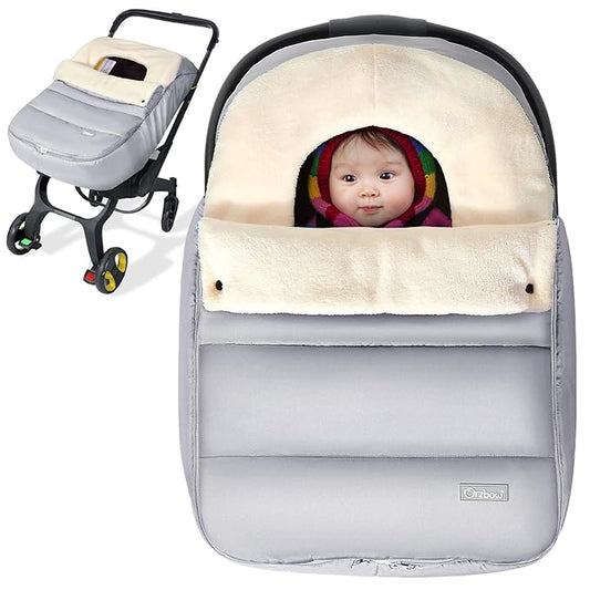 Orzbow Baby Car Seat Cover, Universal Winter Car Seat Cover with Adjustable Collar, Waterproof Carseat Covers Baby with Zipper, Warm Coral Fleece, Detachable and Machine Washable, Light Grey