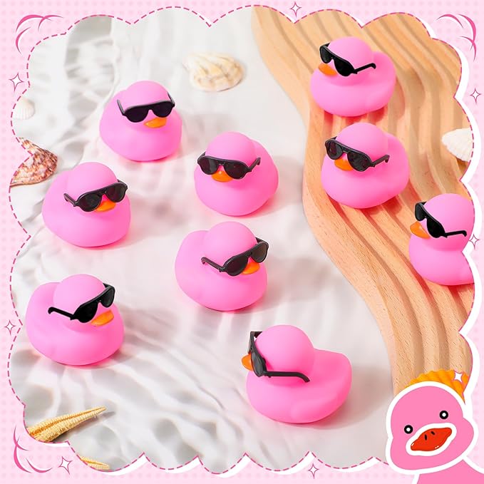 Sosation 36 Packs Mini Rubber Ducks with Sunglasses Sets 2.2 Inch Bath Squeaky Rubber Duckies Cute Float Bathtub Toys for Birthday Party Favors Class Carnival Prizes Car Decor(Pink)