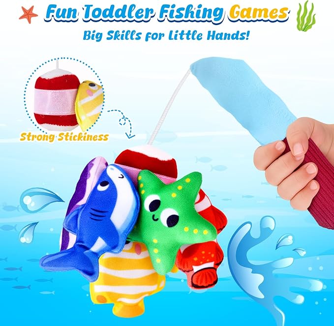 LovesTown Montessori Toys for Toddlers, Baby Sensory Toy Color Sorting Game Travel Essentials Preschool Learning Activities Cloth Fishing Games with Stacking Cups Boys Girls Gifts