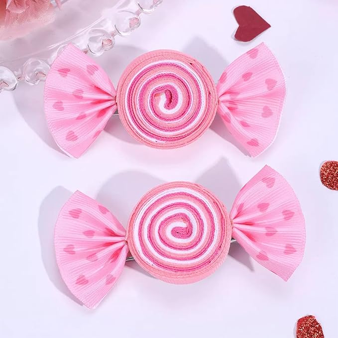 Valentines Heart Hair Clips Pink Candy Hair Barrettes Valentine's Day Ribbon Alligator Clips Sweet Hair Accessories for Girls Toddler