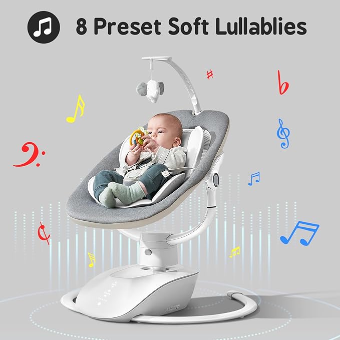 Baby Swing for Infants, Electric Baby Swing with Remote Control, 5 Motions & 4 Speeds, Infant Swings with 8 Lullabies, and 180° Rotating Seat, Indoor & Outdoor Use