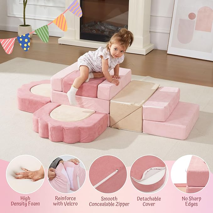 Foam Climbing Toys for Toddlers, 13pcs Climb and Crawl Activity Playset, Soft Play Climbing Blocks for Toddlers, Indoor Crawling Sliding Toys, High-Density Foam Play Structures for Playroom