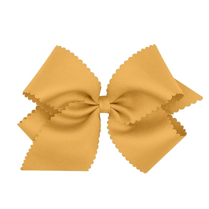 Wee Ones Girls' Classic Grosgrain Hair Bow with Scalloped Edges, No-Slip Hair Clip, Handmade, Old Gold, King