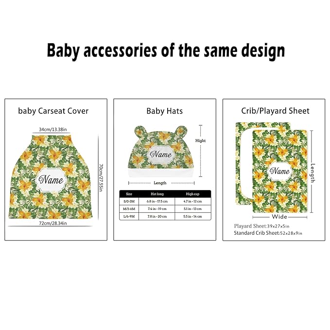 Personalized Baby Car Seat Covers with Name, Customized Carseat Cover for Babies, Infant Carrier Cover Stroller Canopy, Nursing Cover Breastfeeding Scarf for Newborn Boys Girls, Tropical Flower